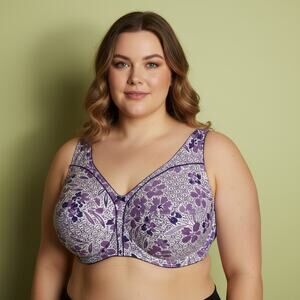 ComfortChoice Women Plus Size Full Coverage Purple Floral Bra Sz. 52DDD NWOT